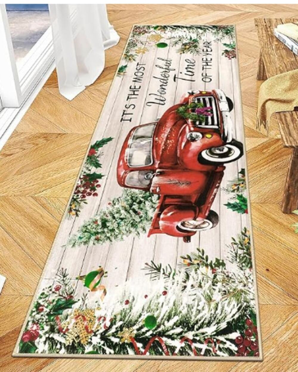 Christmas Tree Truck Runner Rug 2x6 Non Slip Farmhouse Washable